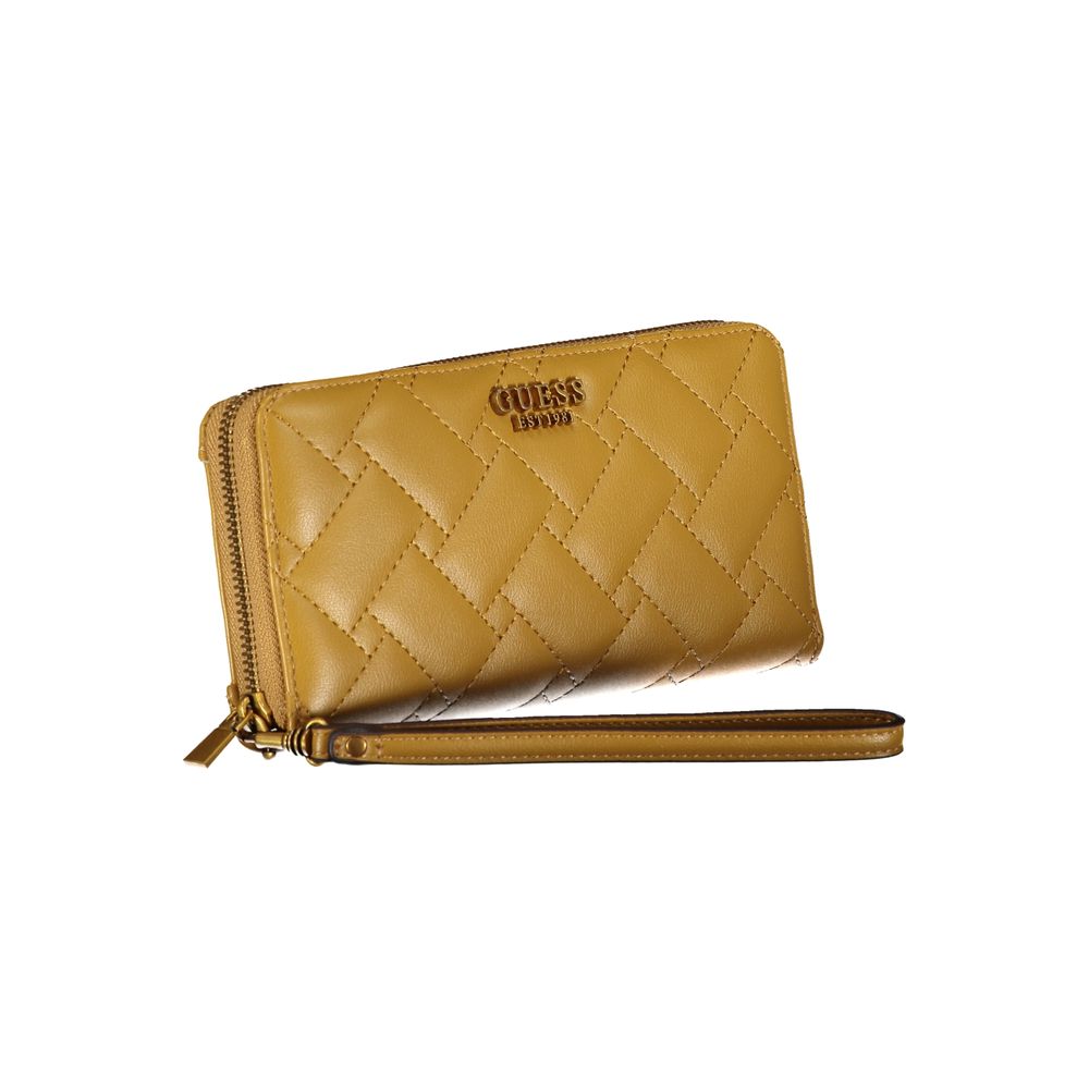 Wallet by Guess Jeans for women in polyurethane black & yellow presents a streamlined silhouette, showcasing the sophisticated design of the Meridian Polyurethane Wallet collection with functional .