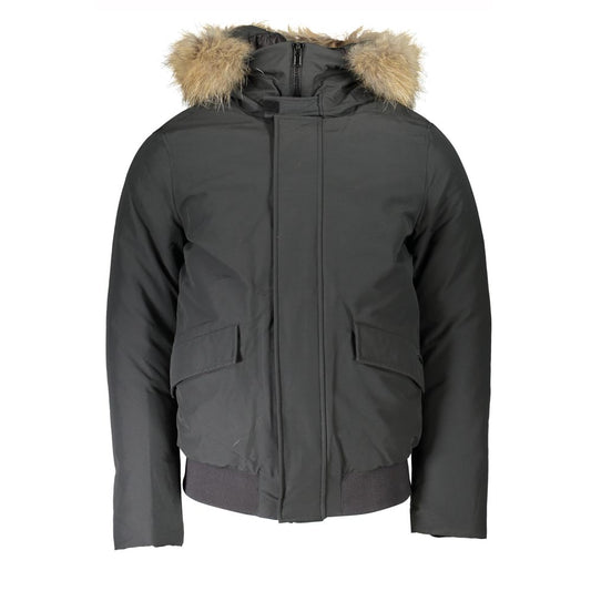 Hooded Jacket by Woolrich for men in cotton & fur gray features a smart silhouette, perfectly accentuated by its unique hooded neckline and functional pockets & hooded for a smart finish.