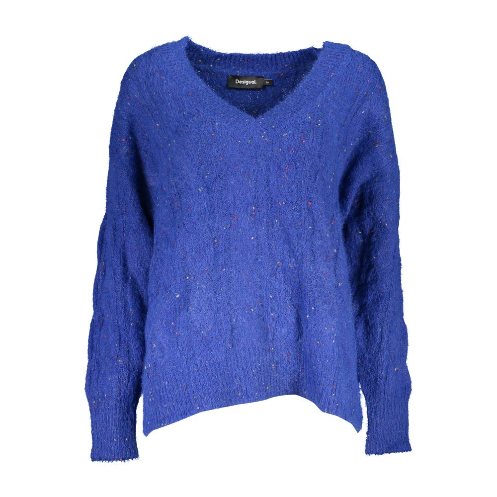 This Sweater by Desigual for women in polyester blue presents a understated silhouette, featuring a sophisticated v-neck neckline and for a understated finish.