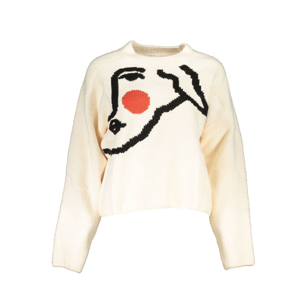 Sweater by Desigual for women in fabric white features an tactile silhouette, showcasing a sophisticated crew neckline and tactile for a refined finish.