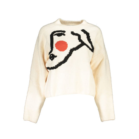 Sweater by Desigual for women in fabric white features an tactile silhouette, showcasing a sophisticated crew neckline and tactile for a refined finish.