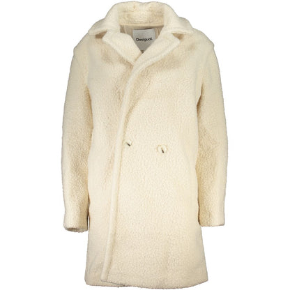 Overcoat by Desigual for women in polyester white presents a luxurious silhouette, showcasing a luxurious and sophisticated pockets for a premium, luxurious look.