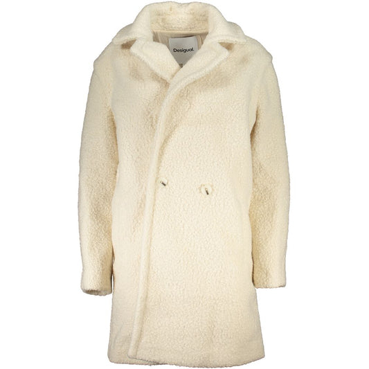 Overcoat by Desigual for women in polyester white presents a luxurious silhouette, showcasing a luxurious and sophisticated pockets for a premium, luxurious look.