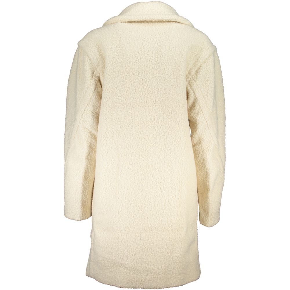 Overcoat by Desigual for women in polyester white features an satoral silhouette, showcasing a sophisticated and satoral pockets for a premium, timeless look.
