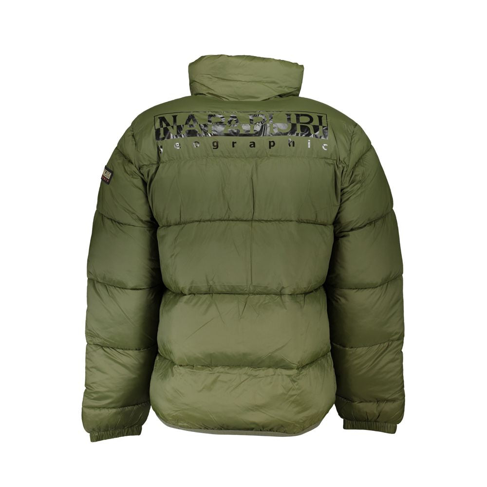 Overcoat by Napapijri for men in polyamide green presents a luxurious silhouette, showcasing a luxurious and sophisticated pockets for a premium, luxurious look.