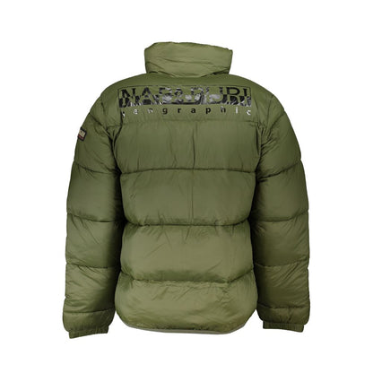 Overcoat by Napapijri for men in polyamide green presents a luxurious silhouette, showcasing a luxurious and sophisticated pockets for a premium, luxurious look.