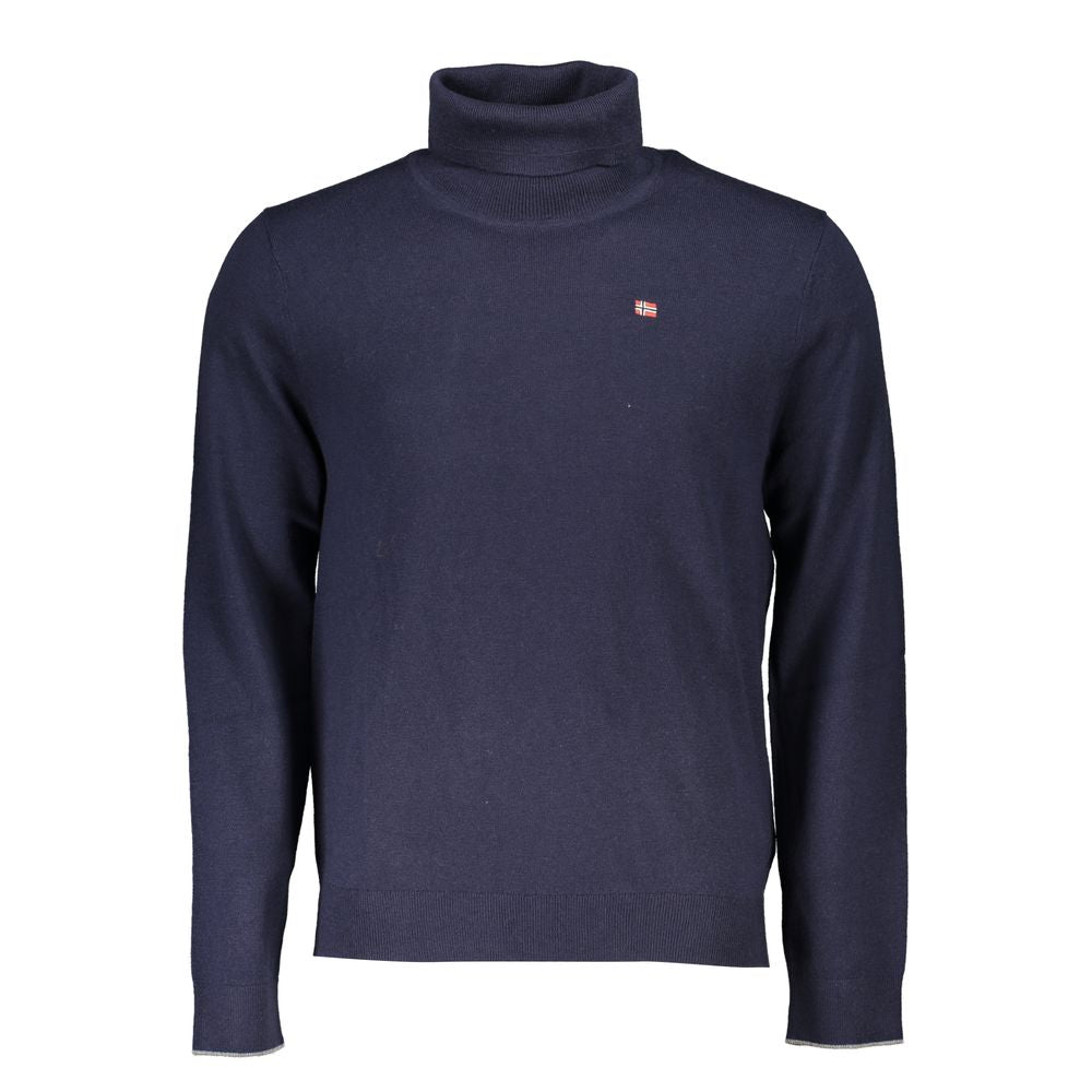 Sweater by Napapijri for men in fabric blue showcases a sumptuous silhouette, artfully finished with a sumptuous turtle neckline and for a sophisticated, sumptuous look.