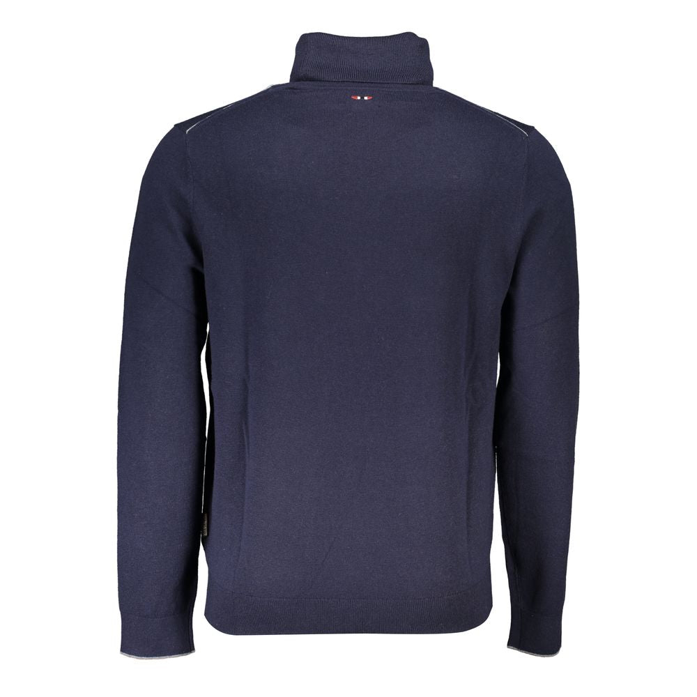 Sweater by Napapijri for men in fabric blue features an tactile silhouette, showcasing a sophisticated turtle neckline and tactile for a refined finish.