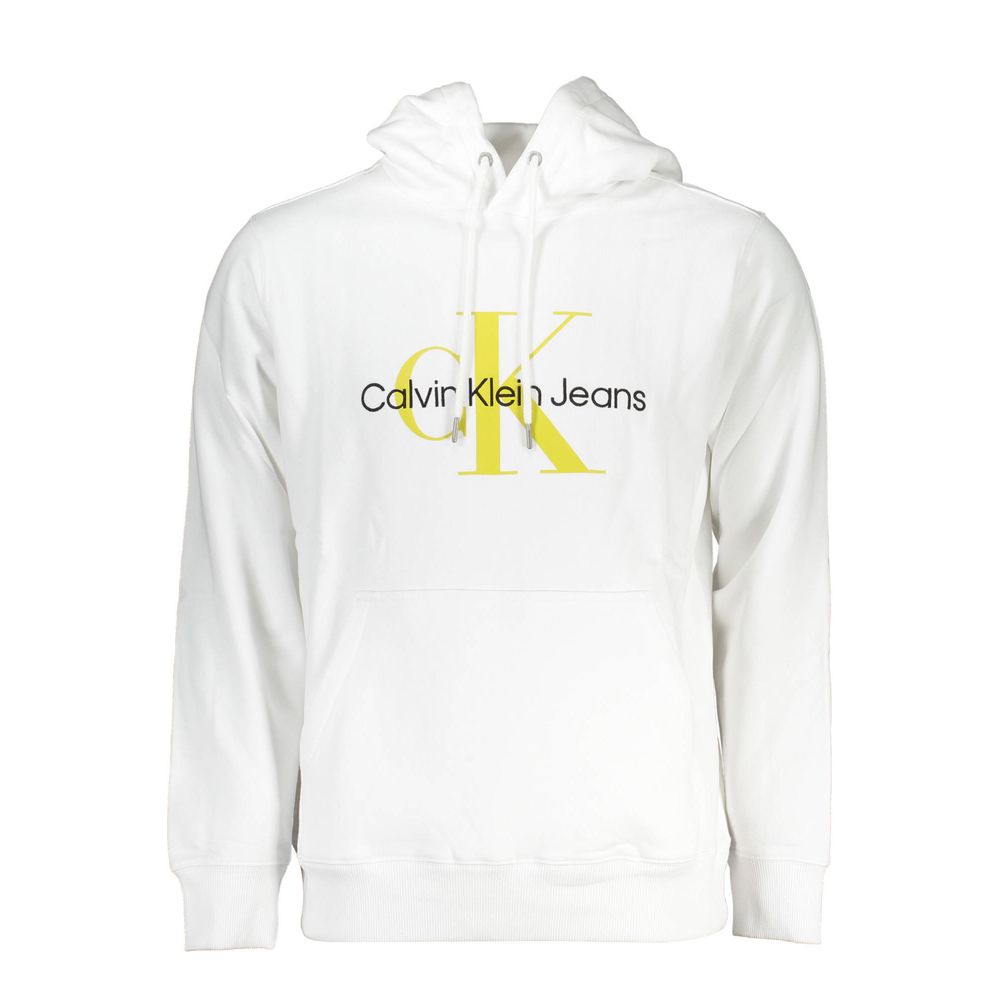 Hooded Sweatshirt Hoodie by Calvin Klein for men in organic cotton white & print features an dramatic silhouette, showcasing a sophisticated hooded neckline and dramatic for a refined, modern aesthetic.