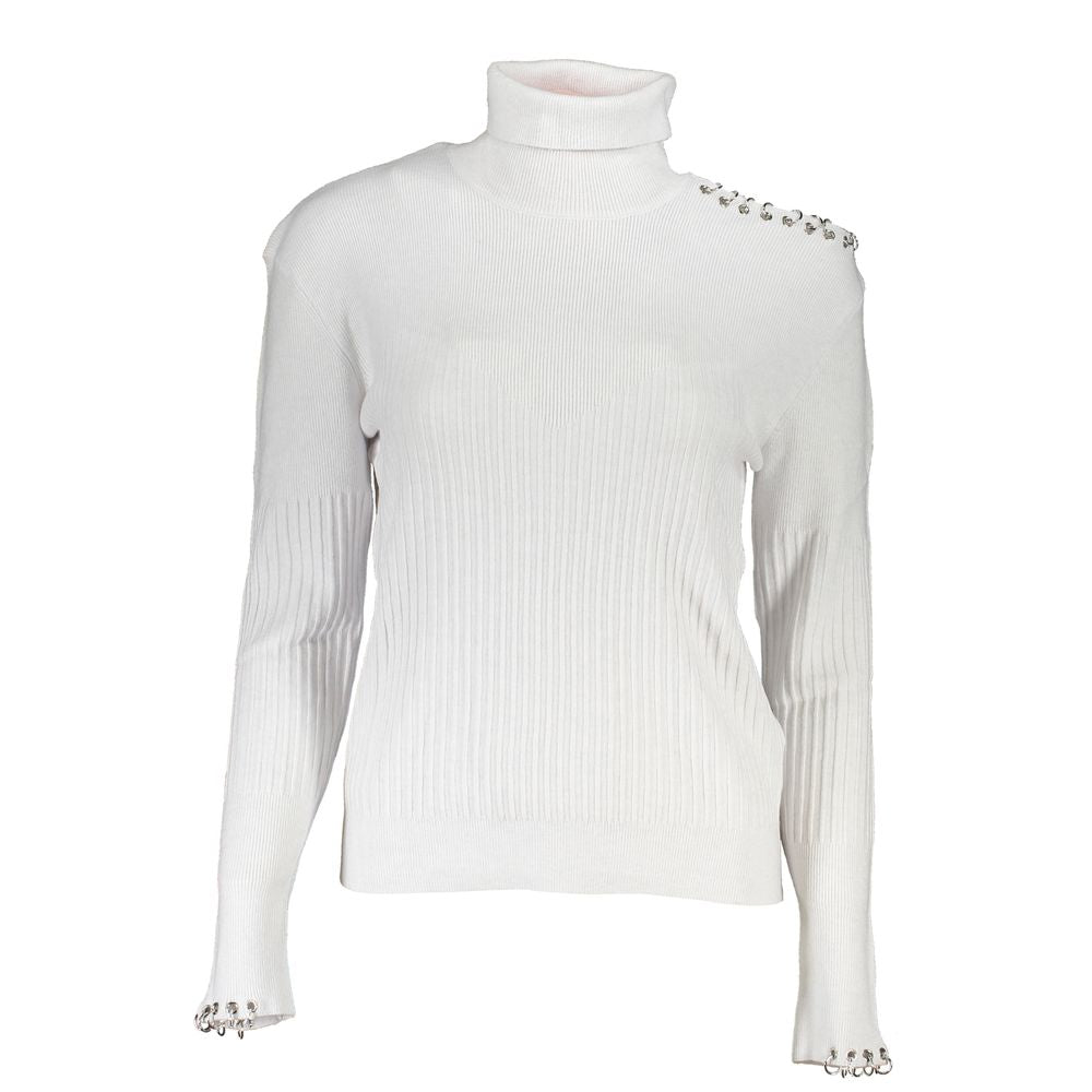 Sweater by Patrizia Pepe for women in cotton gray showcases a sumptuous silhouette, artfully finished with a sumptuous turtle neckline and for a sophisticated, sumptuous look.