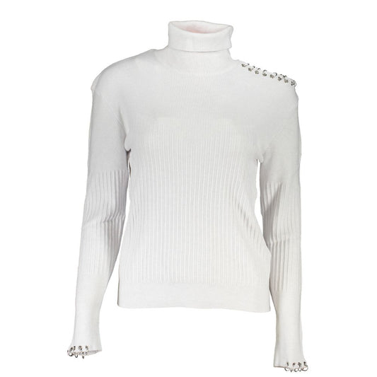 Sweater by Patrizia Pepe for women in cotton gray showcases a sumptuous silhouette, artfully finished with a sumptuous turtle neckline and for a sophisticated, sumptuous look.