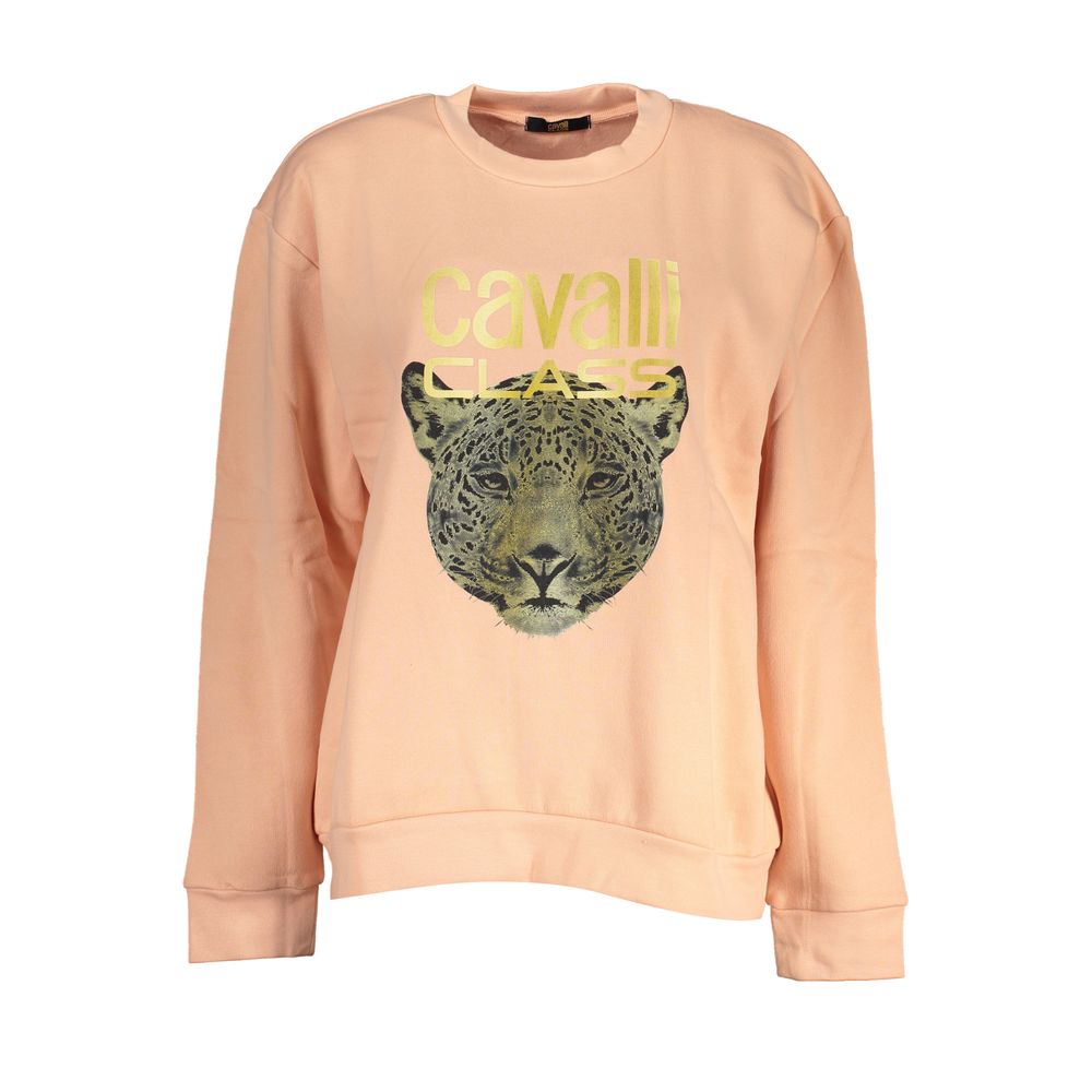 Sweatshirt by Cavalli Class for women in cotton pink & print features an provocated silhouette, detailed with a provocated and a refined crew neckline for a sophisticated aesthetic.