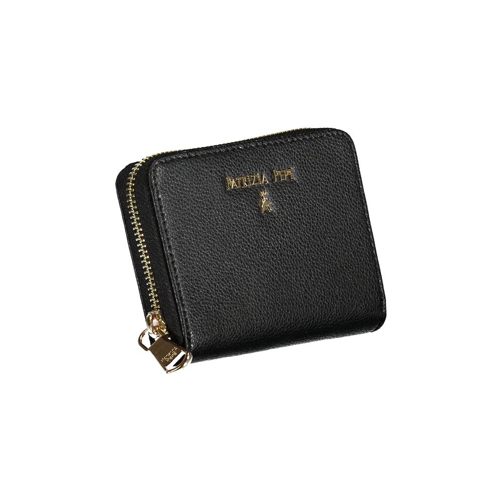 Wallet by Patrizia Pepe for women in leather black & signature showcases a refined silhouette, artfully capturing the essence of the refined Leather Wallet design with functional coin-purse.
