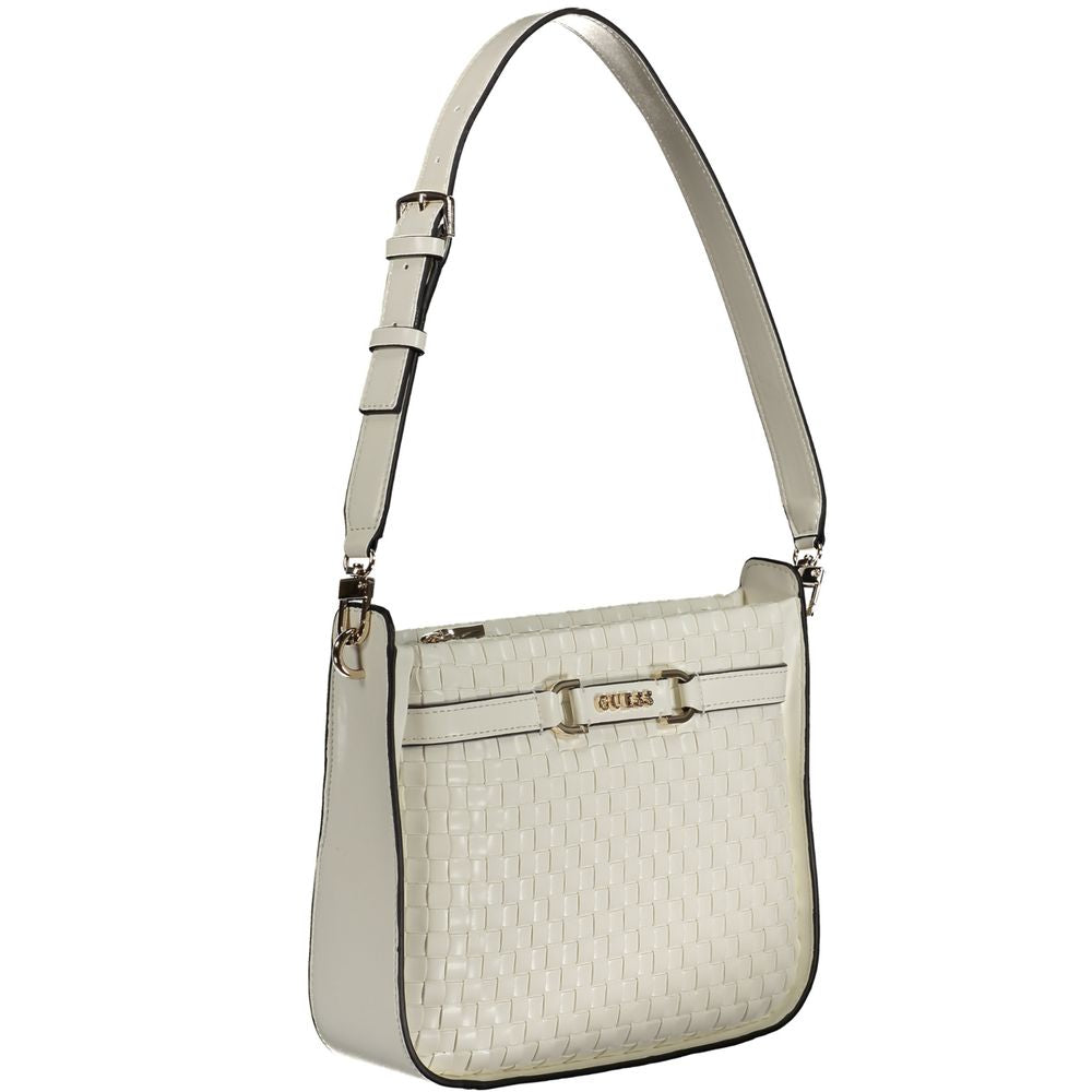 Handbag by Guess Jeans for women in polyethylene white features a ornamental silhouette, showcasing a secure zipper, ample internal-pockets, and ornamental adjustable-strap & handle for a sophisticated look.