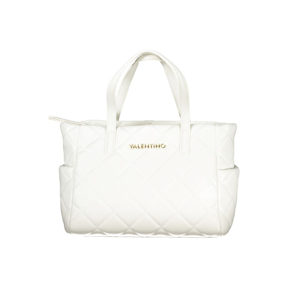 This Handbag by Mario Valentino for women in polyethylene and white presents a sculptural silhouette featuring a secure zipper, ample external-pockets & internal-pockets, and versatile shoulder-strap, handle & adjustable-strap for a sculptural finish.