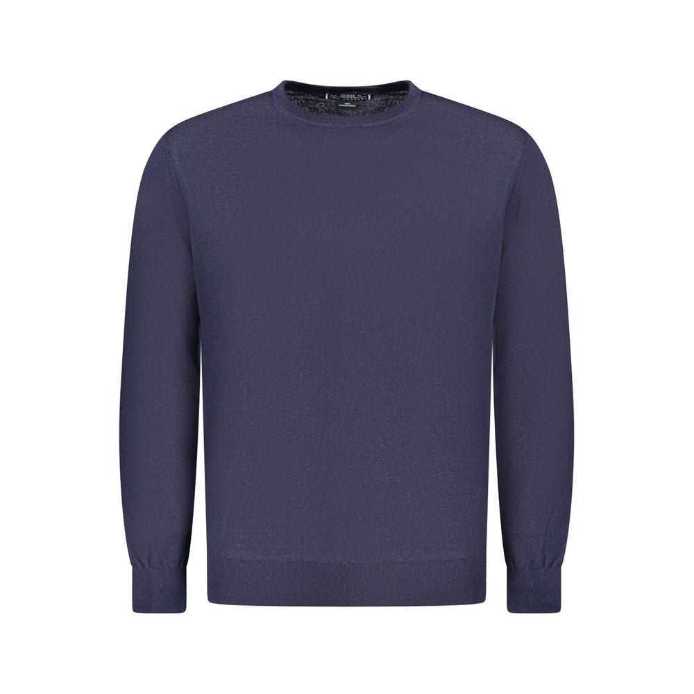 Sweater by Guess Jeans for men in wool blue showcases a discreet silhouette, finished with a discreet crew neckline and for a discreet look.