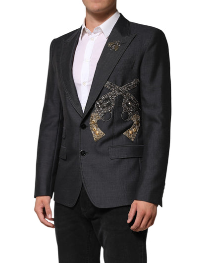 Dolce & Gabbana Men's Single Breasted Mohair Silk Nylon & Virgin Wool Blazer - Dark Gray