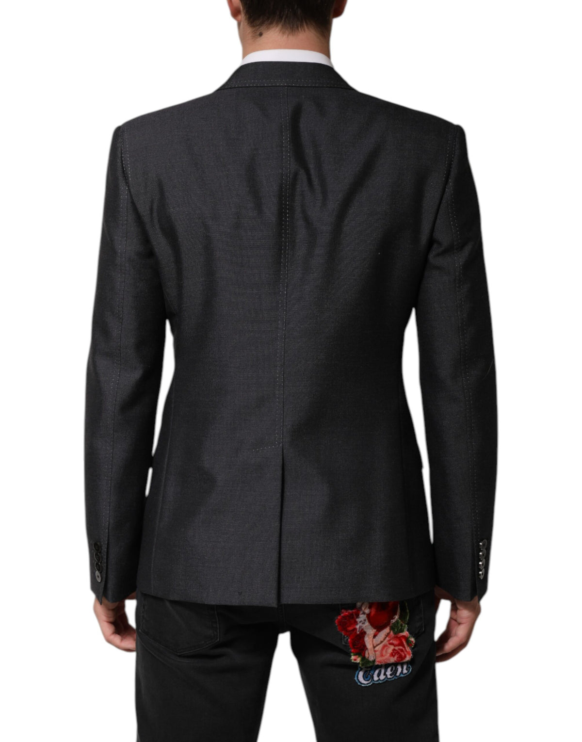 Dolce & Gabbana Men's Single Breasted Mohair Silk Nylon & Virgin Wool Blazer - Dark Gray