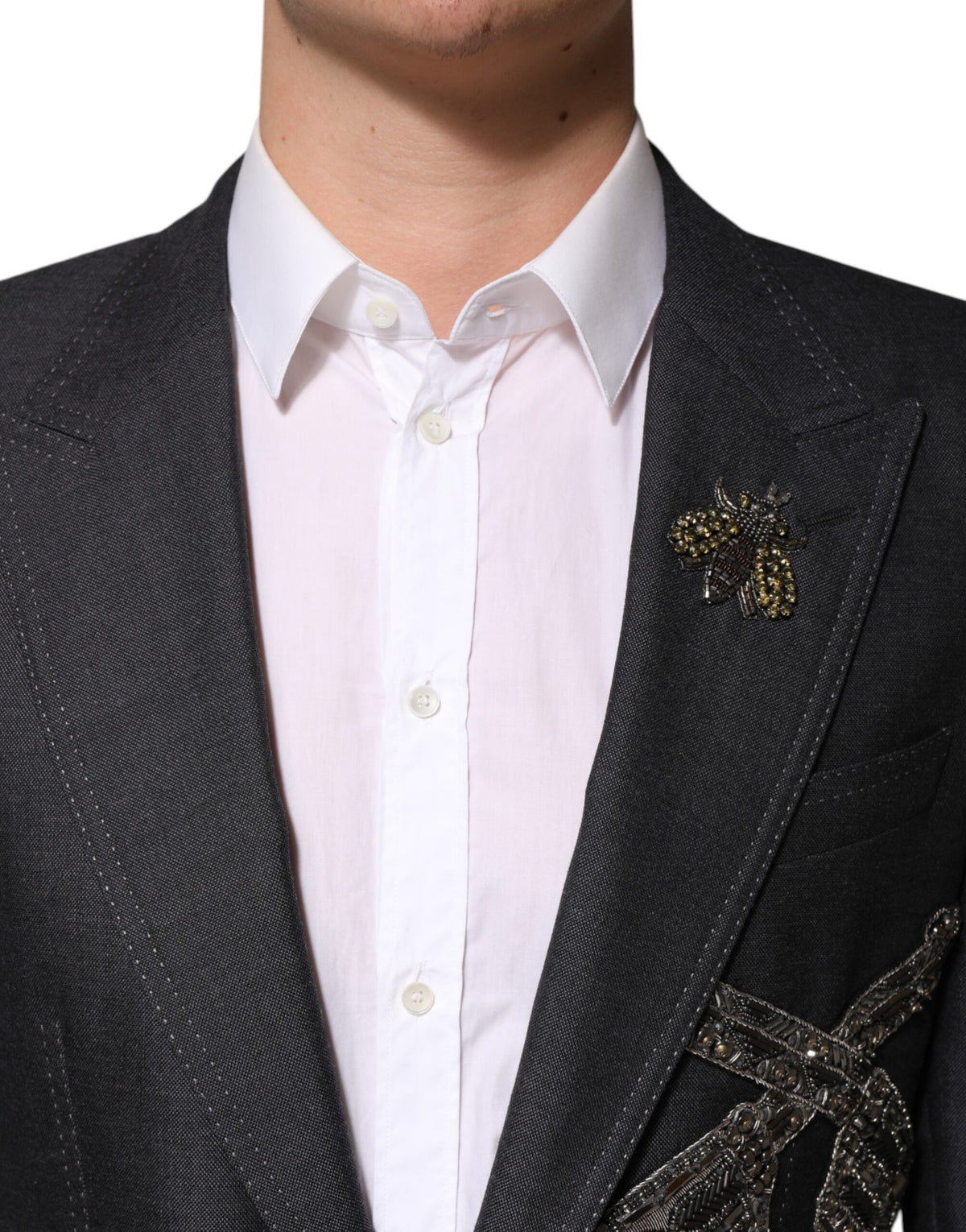 Dolce & Gabbana Men's Single Breasted Mohair Silk Nylon & Virgin Wool Blazer - Dark Gray