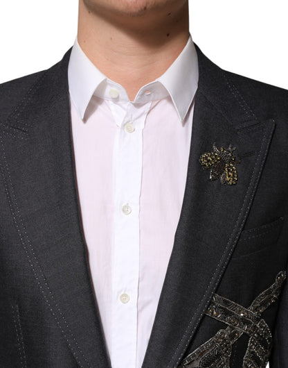 Dolce & Gabbana Men's Single Breasted Mohair Silk Nylon & Virgin Wool Blazer - Dark Gray
