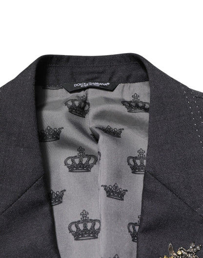 Dolce & Gabbana Men's Single Breasted Mohair Silk Nylon & Virgin Wool Blazer - Dark Gray