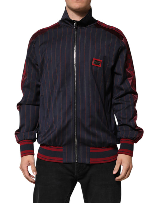 Dolce & Gabbana Track Men's Polyester & Virgin Wool Jacket - Black Blue Red Patterned Pinstripe Striped