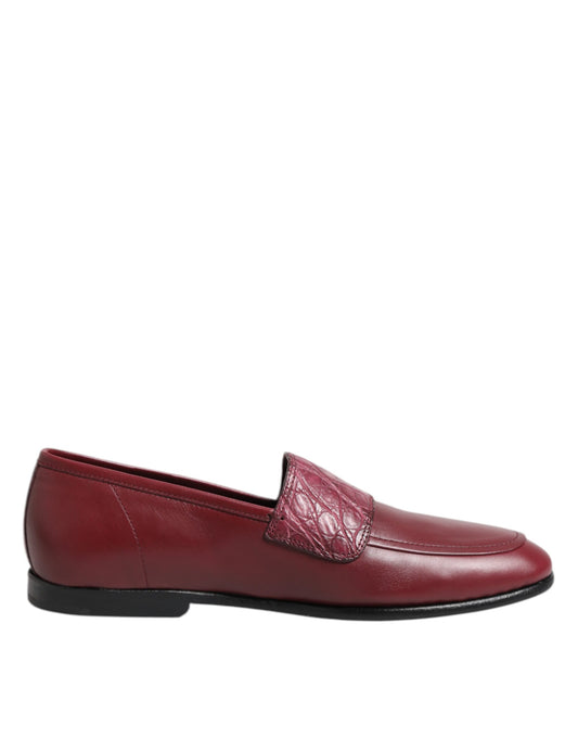 Dolce & Gabbana Men's Caiman & Calfskin Leather Slip-On Shoes - Burgundy