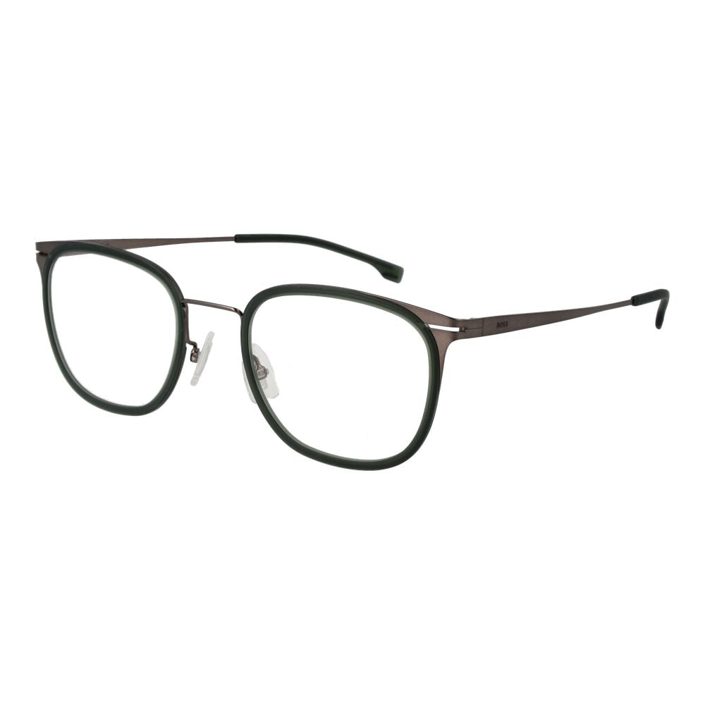 Eyeglasses Frames by Hugo Boss for men in stainless steel and green showcases a refined silhouette, detailed with a green coloured frame finish and a sophisticated full-frame frame design.