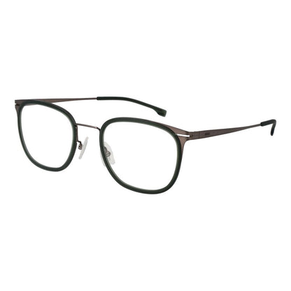 Eyeglasses Frames by Hugo Boss for men in stainless steel and green showcases a refined silhouette, detailed with a green coloured frame finish and a sophisticated full-frame frame design.