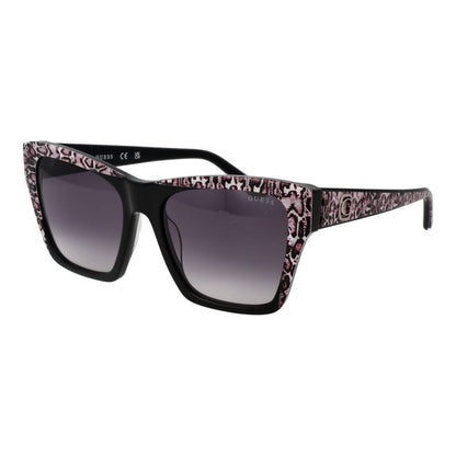 Sunglasses by Guess for women in acetate black features a sumptuous silhouette, showcasing a sumptuous full-rim square frame design in black coloured frame with high-performance gradient category-3-dark-tint lens.