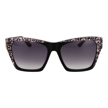 Sunglasses by Guess for women in acetate black features an lustrous full-rim square frame design with black coloured frame detailing and gradient category-3-dark-tint lens for a lustrous aesthetic.