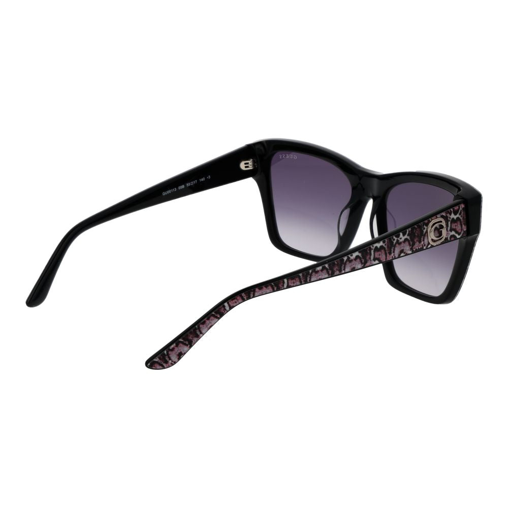 Sunglasses by Guess for women in acetate and black featuring an opulent full-rim square frame design with a sophisticated black coloured frame finish and high-performance gradient category-3-dark-tint lens.