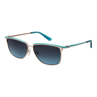 This Sunglasses by Guess for women in metal gold presents a sumptuous silhouette, showcasing a sumptuous rectangle full-rim frame design in gold coloured frame and high-performance gradient category-3-dark-tint lens.
