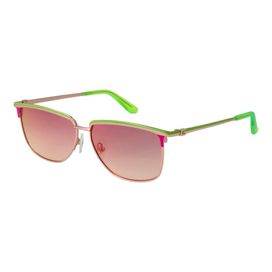 This Sunglasses by Guess for women in metal green presents a sumptuous silhouette, showcasing a sumptuous rectangle full-rim frame design in green coloured frame and high-performance gradient category-1-light-tint lens.