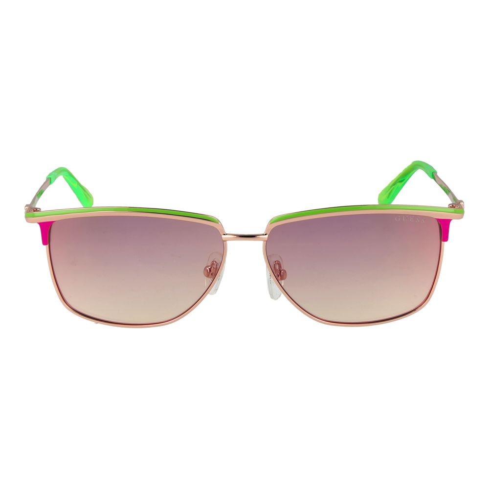 Sunglasses by Guess for women in metal green features an lustrous rectangle full-rim frame design with green coloured frame detailing and gradient category-1-light-tint lens for a lustrous aesthetic.