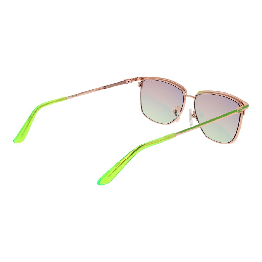 Sunglasses by Guess for women in metal green showcases a ethereal silhouette, featuring green coloured frame rectangle full-rim frame design with gradient category-1-light-tint lens for a ethereal finish.
