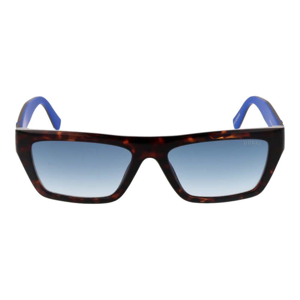 Sunglasses by Guess for men in plastic brown features an ethereal rectangle full-rim frame design with brown coloured frame frames and gradient category-2-medium-tint lens for a ethereal finish.