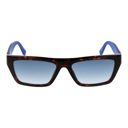 Sunglasses by Guess for men in plastic brown features an ethereal rectangle full-rim frame design with brown coloured frame frames and gradient category-2-medium-tint lens for a ethereal finish.