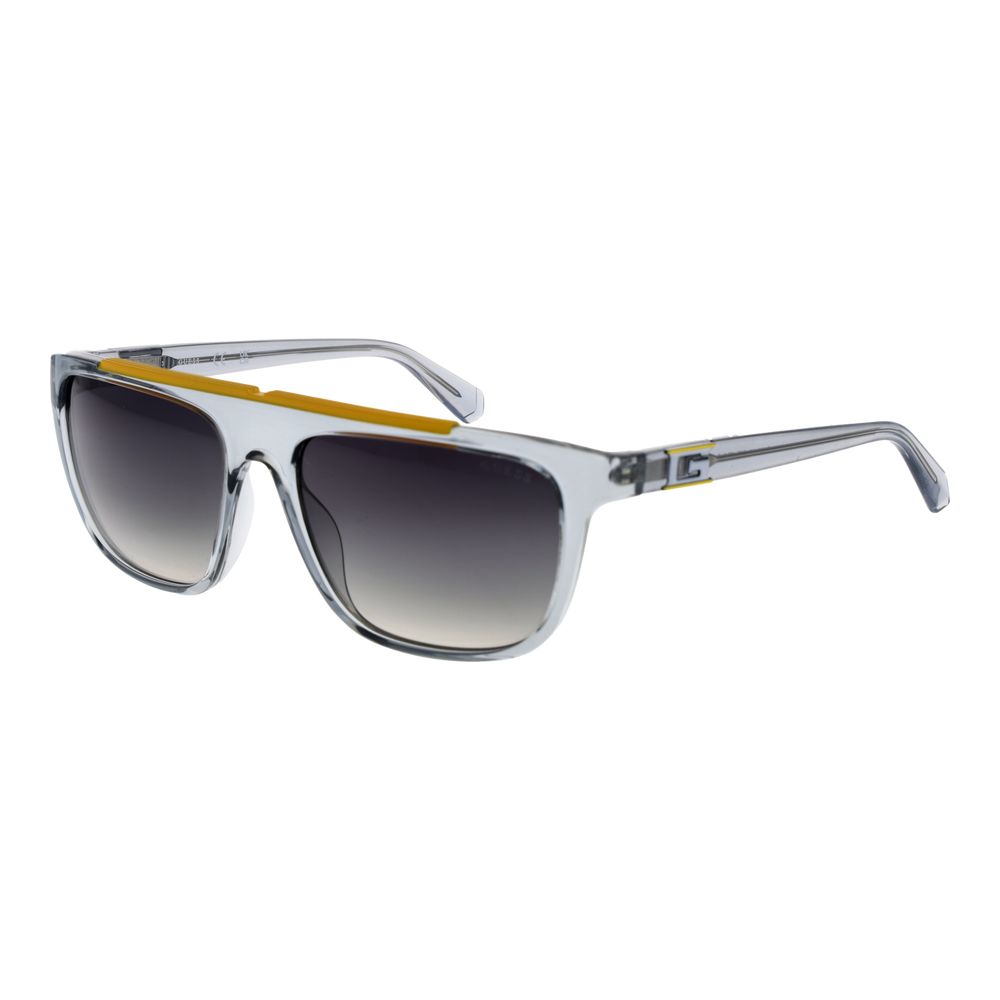 Sunglasses by Guess for men in stainless steel gray features an lustrous rectangle full-rim frame design with gray coloured frame detailing and gradient category-3-dark-tint lens for a lustrous aesthetic.