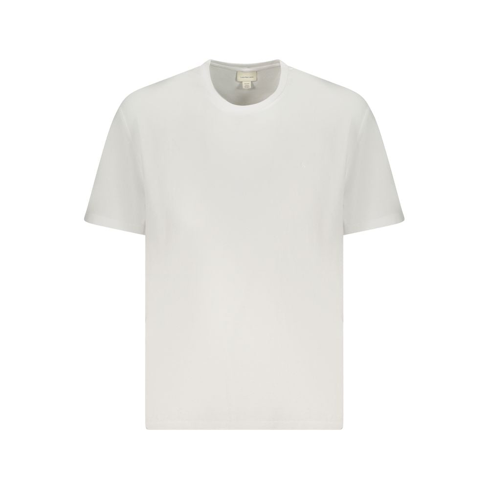T-Shirt by Calvin Klein for men in cotton white showcases a dramatic silhouette, elegantly detailed with a dramatic crew neckline and for a truly dramatic finish.