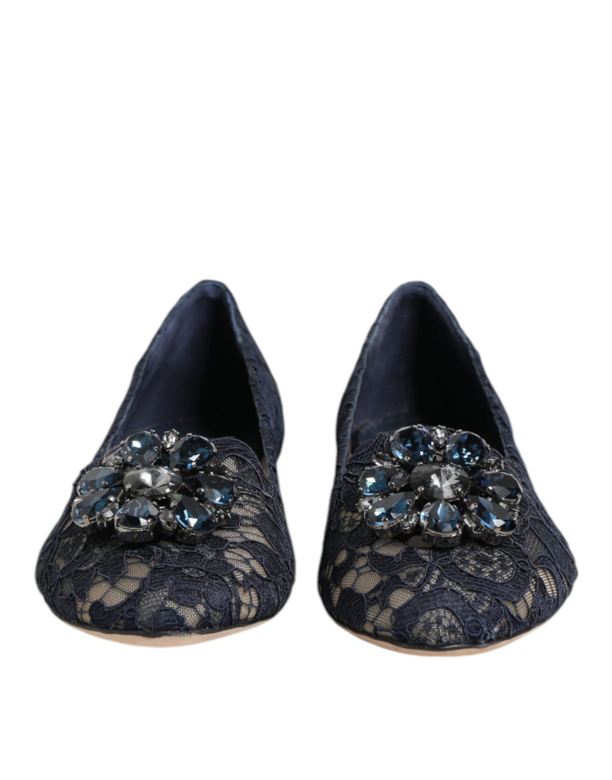 Dolce & Gabbana Women's Leather Nylon Cotton & Viscose Slippers Flat Shoes - Dark Blue Floral