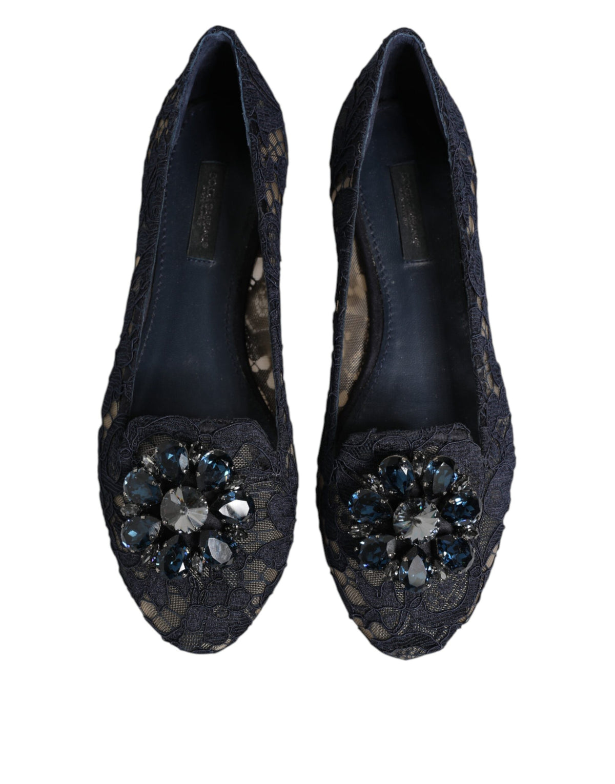 Dolce & Gabbana Women's Leather Nylon Cotton & Viscose Slippers Flat Shoes - Dark Blue Floral