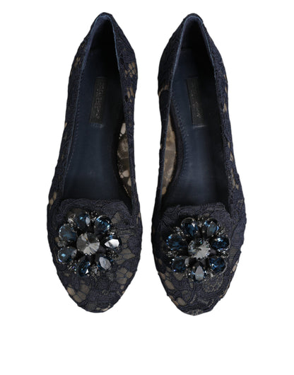 Dolce & Gabbana Women's Leather Nylon Cotton & Viscose Slippers Flat Shoes - Dark Blue Floral