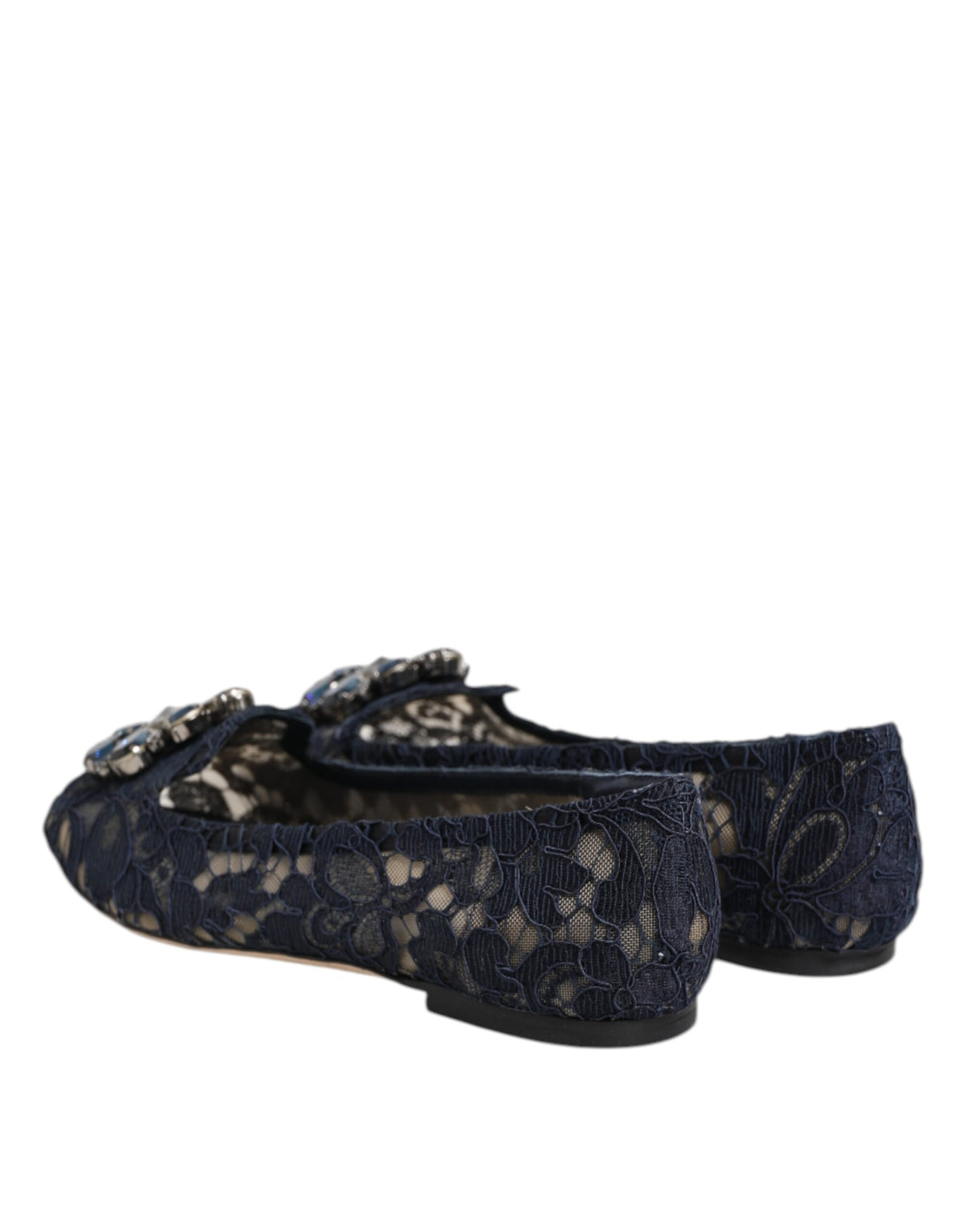 Dolce & Gabbana Women's Leather Nylon Cotton & Viscose Slippers Flat Shoes - Dark Blue Floral