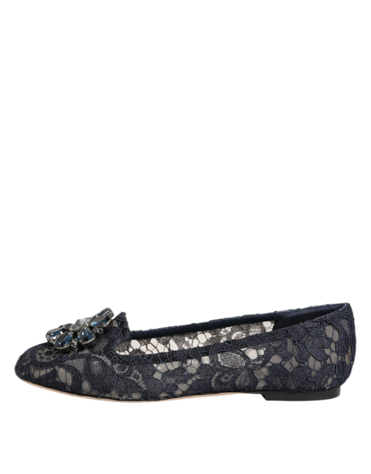 Dolce & Gabbana Women's Leather Nylon Cotton & Viscose Slippers Flat Shoes - Dark Blue Floral