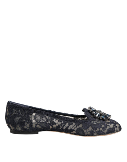 Dolce & Gabbana Women's Leather Nylon Cotton & Viscose Slippers Flat Shoes - Dark Blue Floral