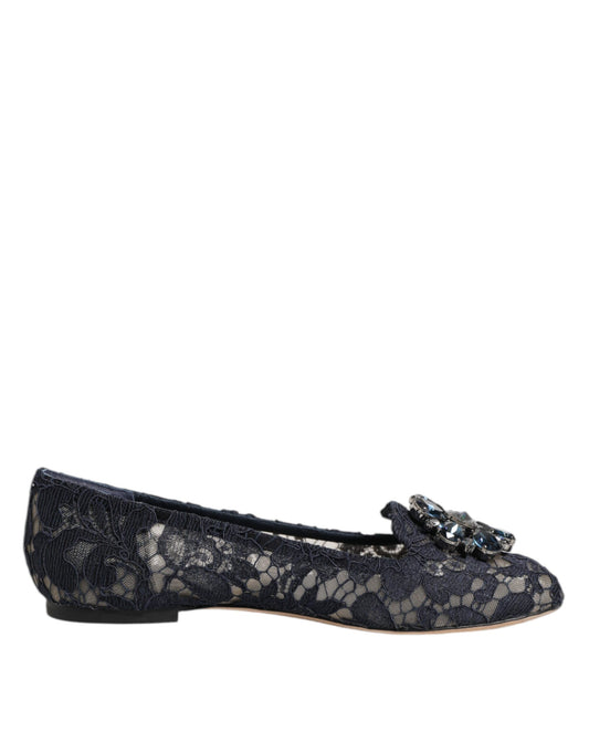 Dolce & Gabbana Women's Leather Nylon Cotton & Viscose Slippers Flat Shoes - Dark Blue Floral