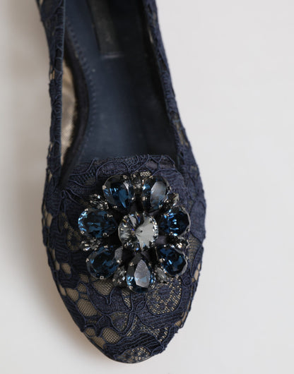 Dolce & Gabbana Women's Leather Nylon Cotton & Viscose Slippers Flat Shoes - Dark Blue Floral