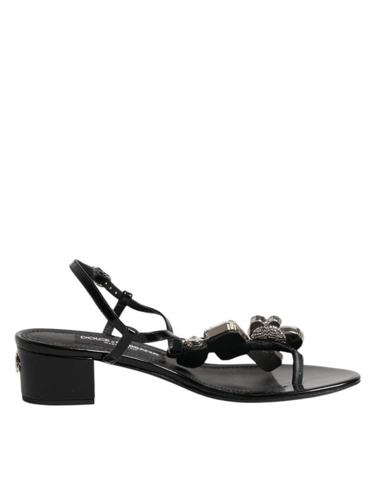 Dolce & Gabbana Women's Leather & Crystal Ankle Strap Sandals - Black