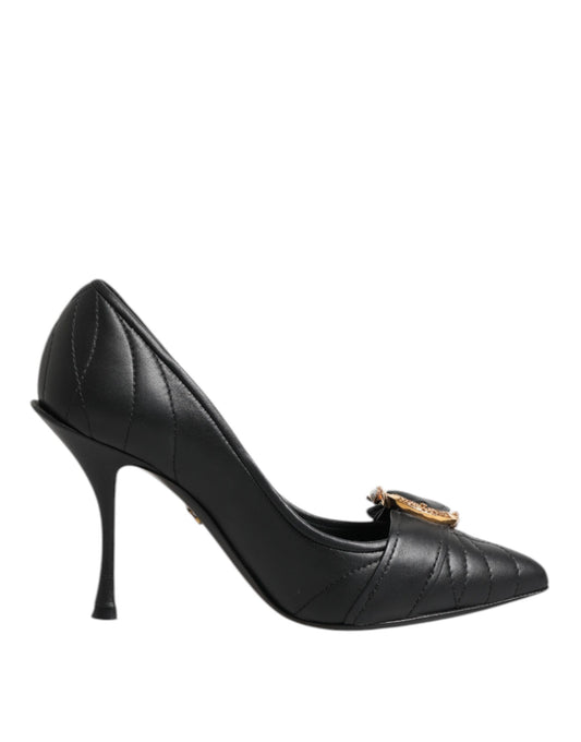 Dolce & Gabbana Devotion Heart Women's Leather Pumps Heels - Black Gold Signature